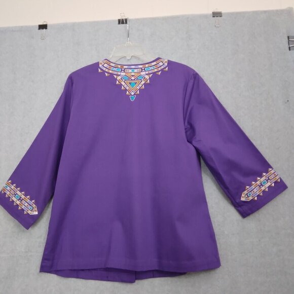 Bob Mackie | Santa Fe Dreams Embroidered Jacket 3/4 Sleeves Purple | Size L - Picture 4 of 7